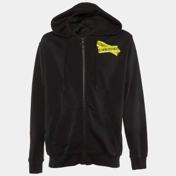 Off-White Black Jersey Cotton Do Not Cross Line Print Zip- Up Hoodie L