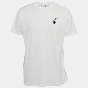 Off-White White Logo Print Jersey Crew Neck  T-Shirt L