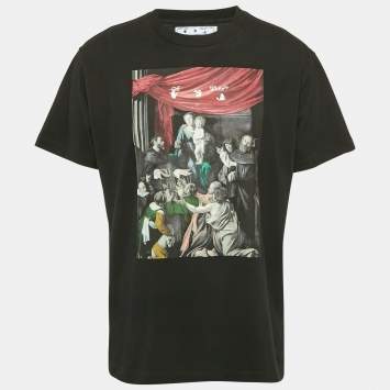 Off-White Black Mary Print Cotton Crew Neck T-Shirt XS