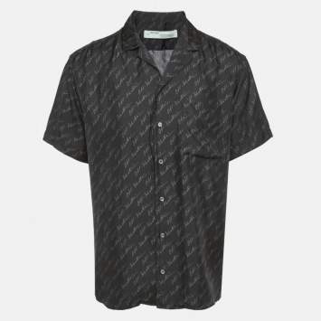 Pre Owned Off-White Black Logo Print Silk Button Front Shirt L