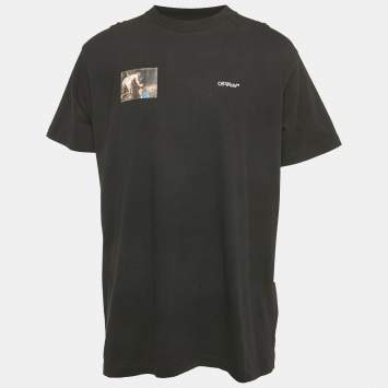 Pre Owned Off-White Black Logo Print Cotton Crew Neck Oversized T-Shirt XS