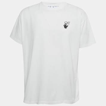 Pre Owned Off-White White Logo Print Cotton Crew Neck Oversized T-Shirt S