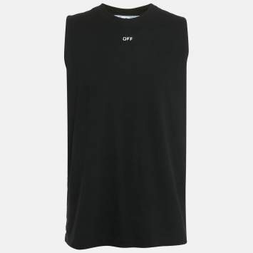 Pre Owned Off-White Black Logo Print Jersey Sleeveless T-Shirt L