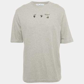 Pre Owned Off-White Grey Printed Cotton T-Shirt M