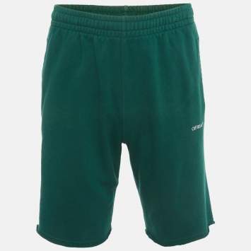 Pre Owned Off-White Green Caravaggio Logo Print Cotton Knit Shorts XS