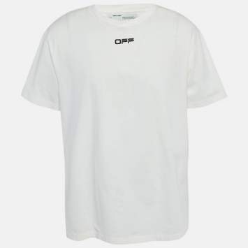 Pre Owned Off-White White Printed Cotton Crew Neck Oversized T-Shirt S
