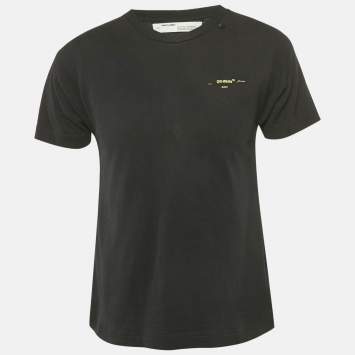 Pre Owned Off-White Black Logo Print Cotton Crew Neck T-Shirt S