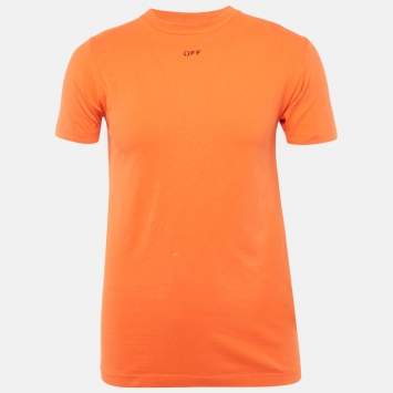Pre Owned Off-White Orange Logo Print Cotton Crew Neck T-Shirt XXS