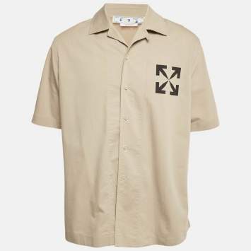 Pre Owned قميص أوف وايت قطن مزيج بيج بطباعة سهم مقاس متوسط