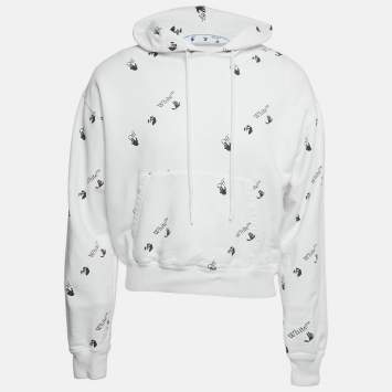 Pre Owned Off-White White Logo Print Cotton Hoodie S