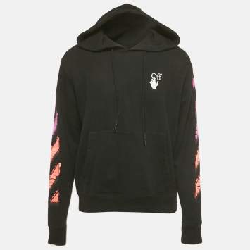 Pre Owned Off-White Black Arrow Print Cotton Hoodie L