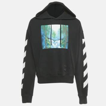 Pre Owned Off-White Black Waterfall Print Cotton Hoodie M