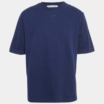 مملوكة مسبقًا تي شيرت أوف وايت قطن بطبعة شعار لون كحلي مقاس كبير