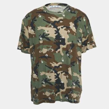 مملوكة مسبقًا تي شيرت أوف وايت جيرسي كاموفلاج أخضر مقاس متوسط