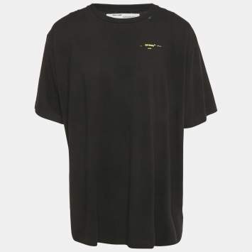 مملوكة مسبقًا تي شيرت أوف وايت قطن أسود مطبوع بسهم أكريليك مقاس كبير (لارج)