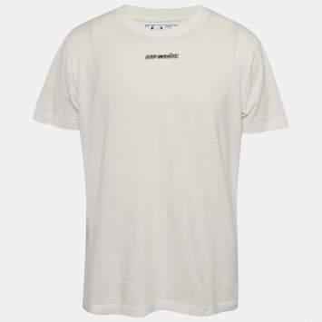 مملوكة �مسبقًا تي شيرت أوف وايت قطن محبوك مطبوع بشعار أبيض بحجم كبير