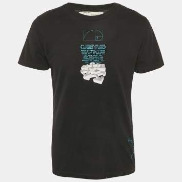 مملوكة مسبقًا تي شيرت أوف وايت رقبة مستديرة قطن أسود بطباعة شريط سهم مقاس صغير - سمول