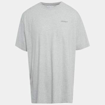 Pre Owned تي شيرت أوف وايت رمادي كبير الحجم قطن مطبوع بسهم جامبو مقاس متوسط