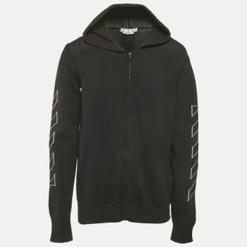 مملوكة مسبقًا Off-White Black Arrow Intarsia Knit Zip-Up Hoodie M