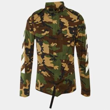Pre Owned Off-White Green Camo Print Cotton Hooded Field Jacket XXS