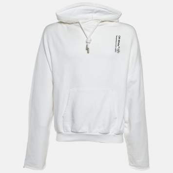 Pre Owned Off-White White Syringe Print Cotton Back Zip Detail Hoodie M