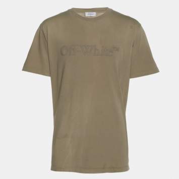 Pre Owned Off-White Green Logo Print Jersey T-Shirt M