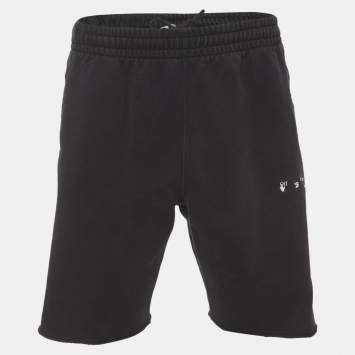مملوكة مسبقًا Off-White Black Logo Embroidered Cotton Jersey Shorts L