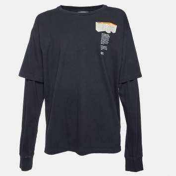 Pre Owned Off-White Black Graphic Print Cotton Jersey Long Sleeve T-Shirt L