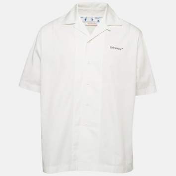 Pre Owned Off-White White Printed Cotton Short Sleeve Shirt M 