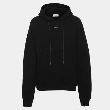 Pre Owned Off-White Black Cotton Logo Print Hoodie S