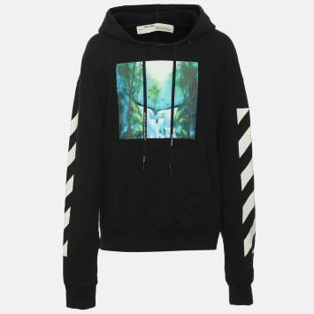 Pre Owned Off-White Black Cotton Diag Waterfall Hoodie XL