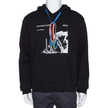 Pre Owned Off White Black Knit Ruined Factory Print Hoodie L