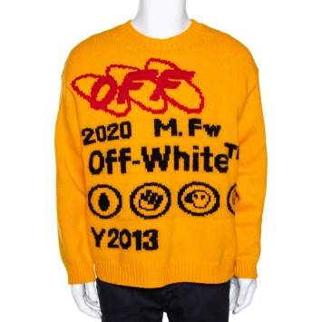 Pre Owned Off-White Yellow Bonded Knit Crew Neck Sweater M