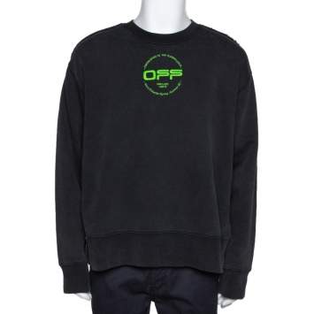 Pre Owned Off-White Dark Grey Hand Logo Print Cotton Sweatshirt M