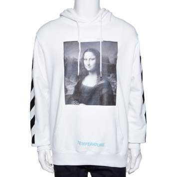 Pre Owned Off-White White Diag Monalisa Print Cotton Hooded Sweatshirt M