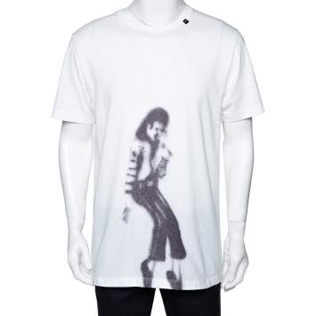 Pre Owned Off White White Cotton MJ Illusionist Print Crew Neck T Shirt L 