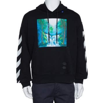 Pre Owned Off-White Black Diag Waterfall Print Cotton Hoodie M
