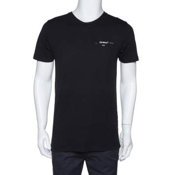 Pre Owned Off-White Black Logo Print Cotton Crew Neck T-Shirt S