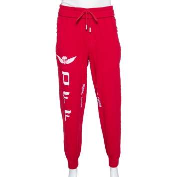 Pre Owned Off-White Red Parachute Print Cotton Jogging Pants M
