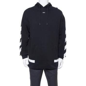 Pre Owned Off-White Black Diagonals Print Cotton 'Seeing Things' Oversized Hoodie XS