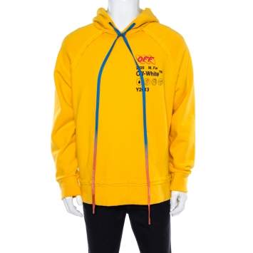 مملوكة مسبقًا Off-White Yellow Industrial Y013 Print Cotton Hoodie XS