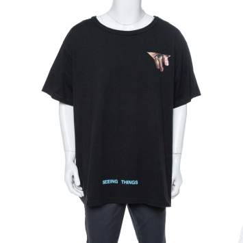 Pre Owned Off-White Black Eyes Print Cotton Crew Neck T-Shirt XXL