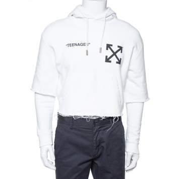 مملوكة مسبقًا Off-White White Cotton Flamed Bart Double Sleeve Detail Hoodie XS