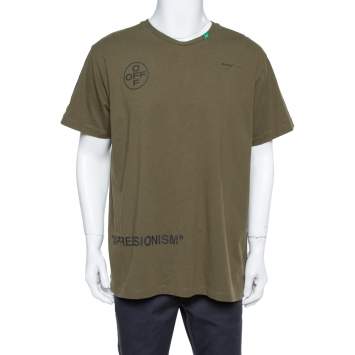 Pre Owned Off White Green Printed Cotton Oversized T Shirt XS