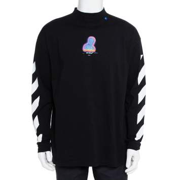 مملوكة مسبقًا Off-White Black Cotton Diag Thermo Crewneck Sweatshirt S