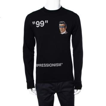 Pre Owned Off-White Black Cotton Impressionism Printed Long Sleeve Crewneck T-Shirt S