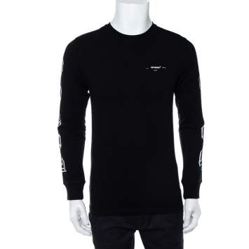 Pre Owned Off-White Black Printed Cotton Long Sleeve Crewneck T-Shirt S