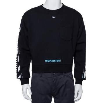 مملوكة مسبقًا Off-White Black Cotton Temperature Logo Printed Oversized Crewneck Sweatshirt S