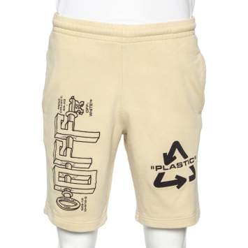 Pre Owned Off White Cream Cotton Universal Key Embroidered Bermuda Shorts S