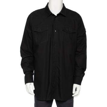 Pre Owned Off-White Black Cotton Firetape Printed Button Front Oversized Shirt L